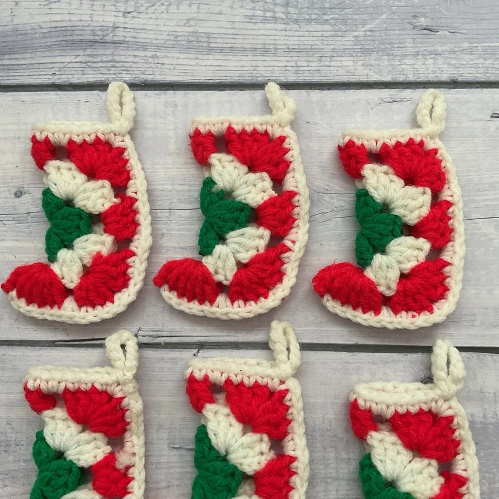 Granny‎ Square Mini Stocking Christmas Ornaments Lot Of 9 Handmade